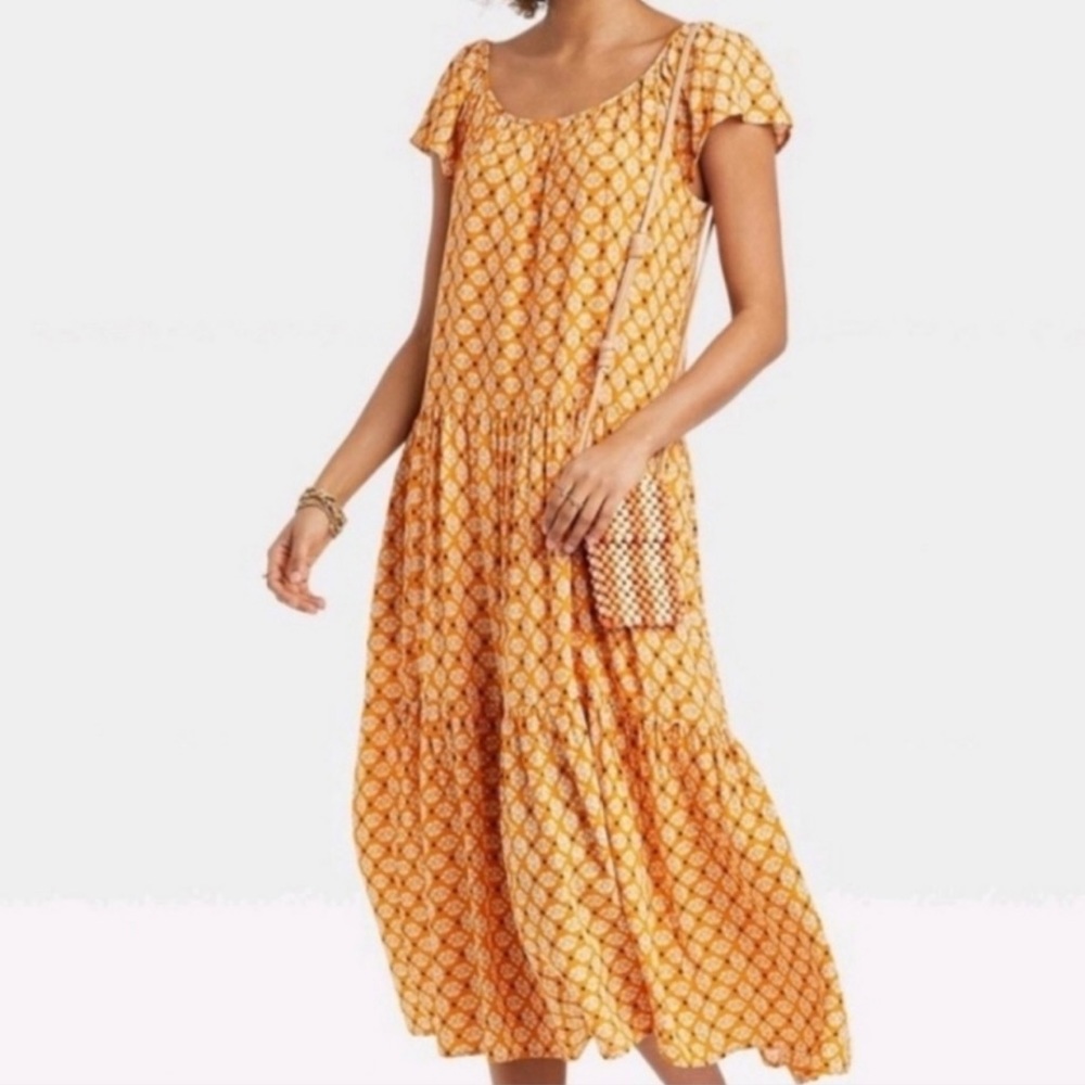 KNOX ROSE Vintage yellow boho maxi dress